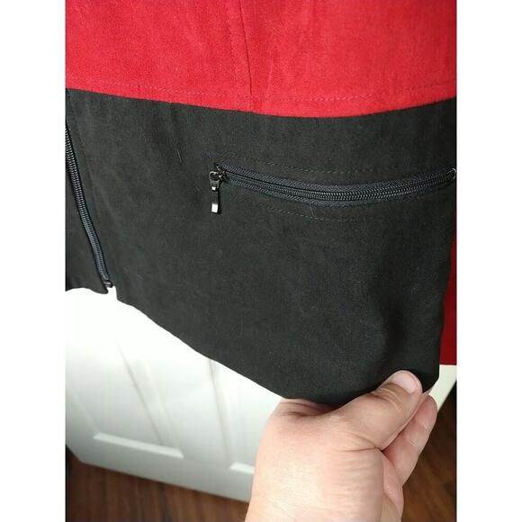 JM Collection Woman 14 Blazer Red Black Colorblock Zip Front /Pockets Suede Feel - Picture 7 of 9